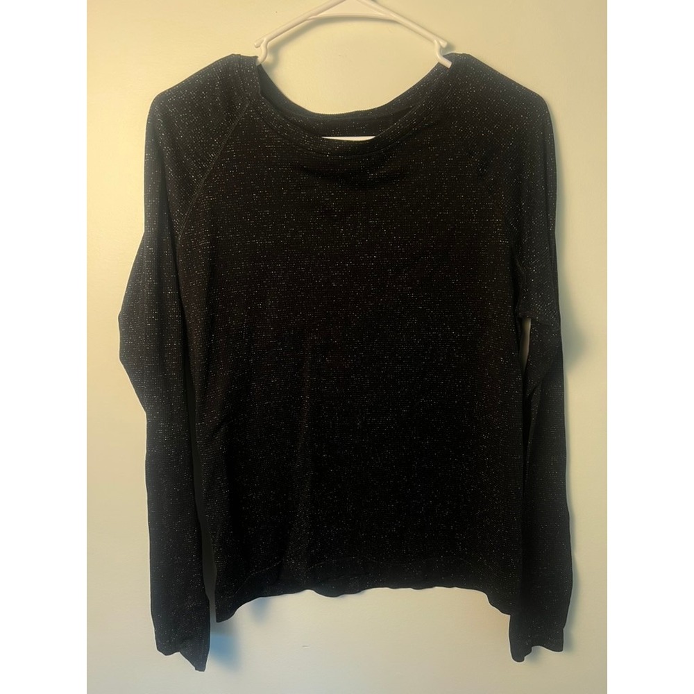 Athleta Shimmer Ribbed Top Wm M Black Metallic Long Sleeve Thumbhole Athleisure
